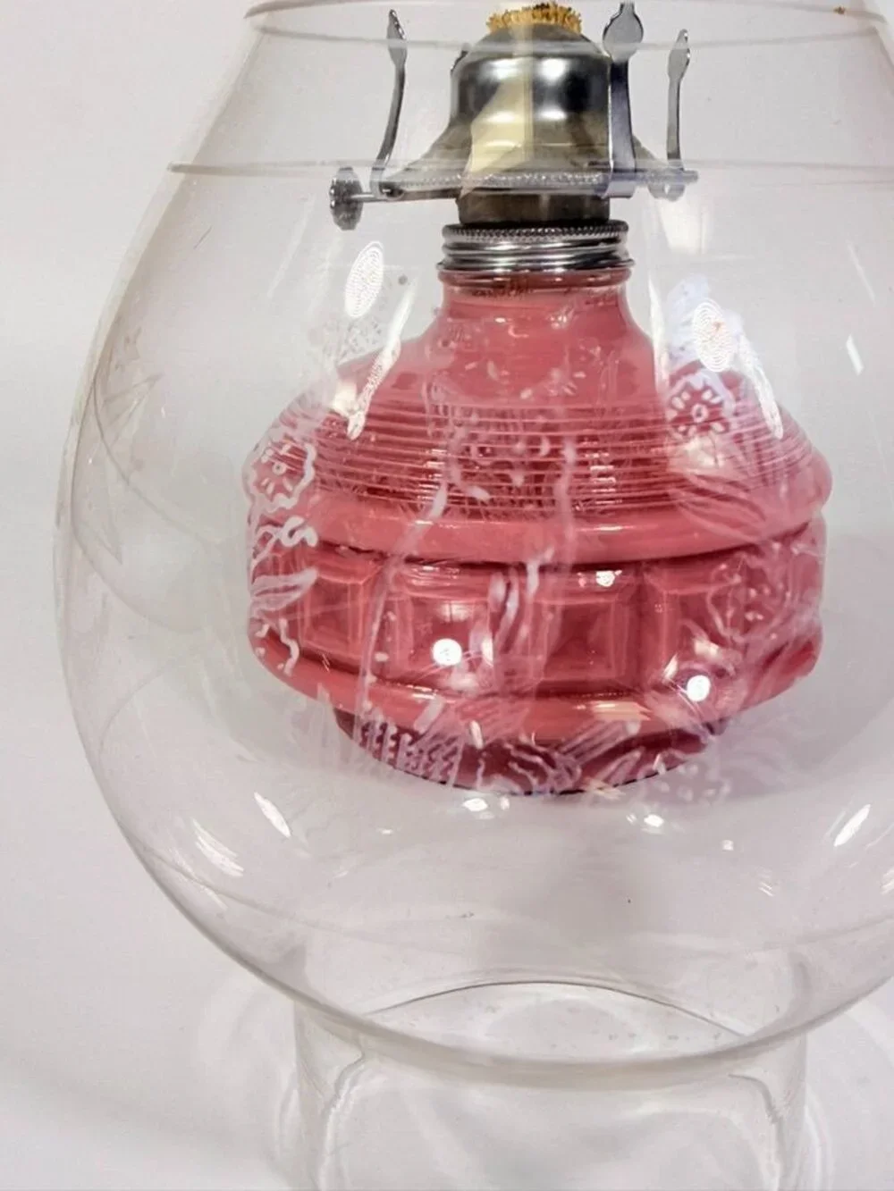 Oil Lamp LampLight Farms Sommerset Traditional Vintage  - Rose Colored  Etched